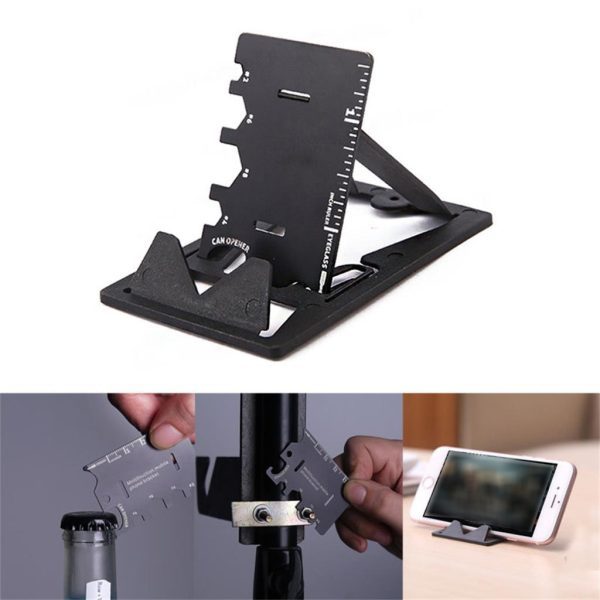 3 In 1 Mini Card Multifunctional Mobiele Telefoon Stand Card Beugel Stand voor Folding Phone Bracket Bottle Opener Tool Kits