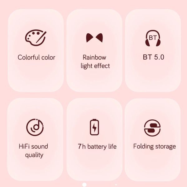 STN-28 Over Ear Music Headset Glowing Cat Ear Headphones Foldable Wireless BT5.0 Earphone with Mic LED Lights for PC Phone - Image 5