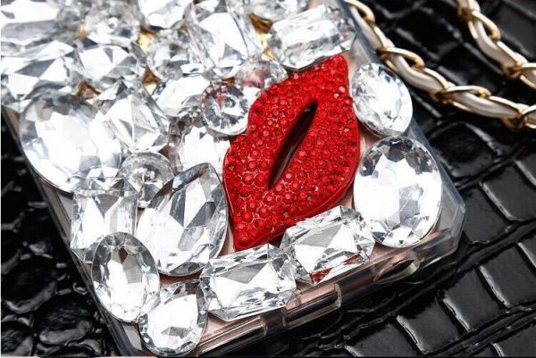 For iPhone 13 Pro Phone Cases Rhinestone 6 7 8 Plus Perfume Bottle Protective Cover Flower Lips Lanyard - Image 3