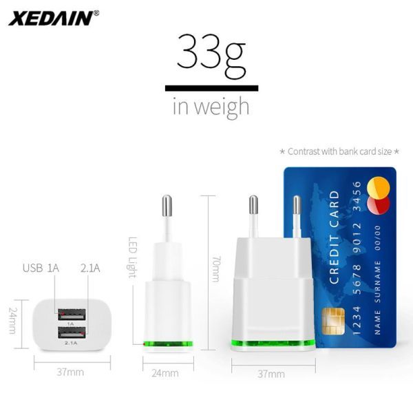 2 Port LED Light USB Charger 5V 2.1A Wall Adapter Phone Charger - Image 4