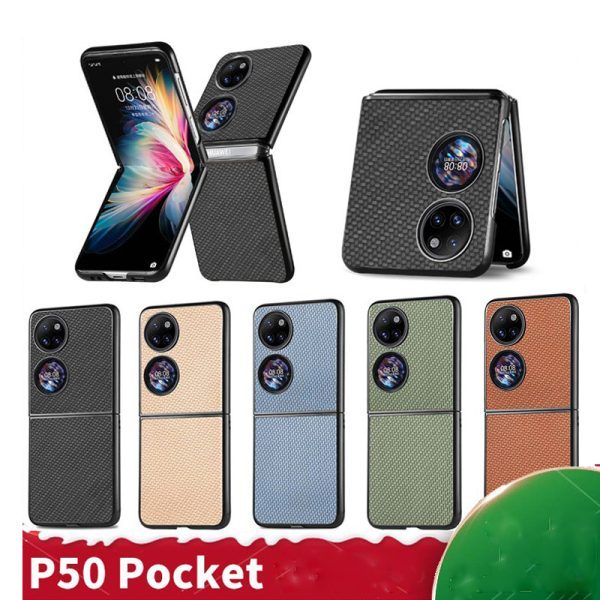 Suitable For Huawei P50 Pocket Phone Shell Fiber Pattern PC Shell Up And Down Folding Screen Anti-Fall Protective Cover - Image 5
