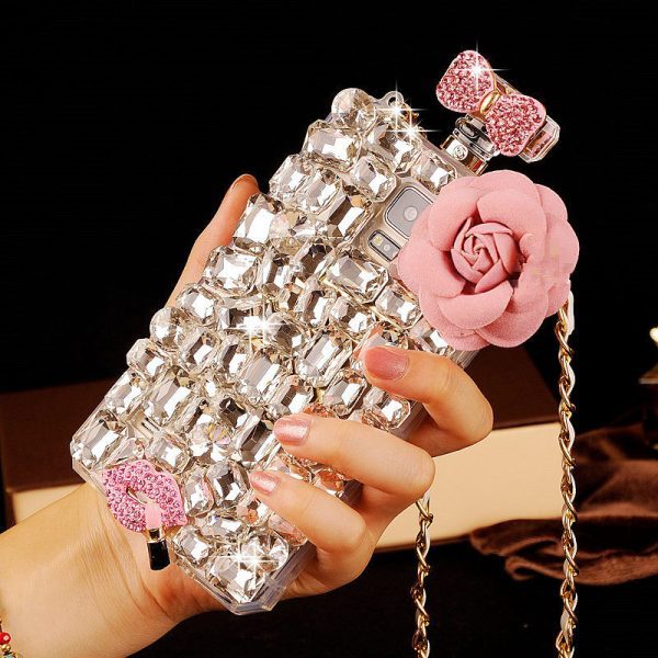 For iPhone 13 Pro Phone Cases Rhinestone 6 7 8 Plus Perfume Bottle Protective Cover Flower Lips Lanyard - Image 6