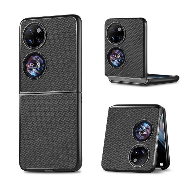 Suitable For Huawei P50 Pocket Phone Shell Fiber Pattern PC Shell Up And Down Folding Screen Anti-Fall Protective Cover