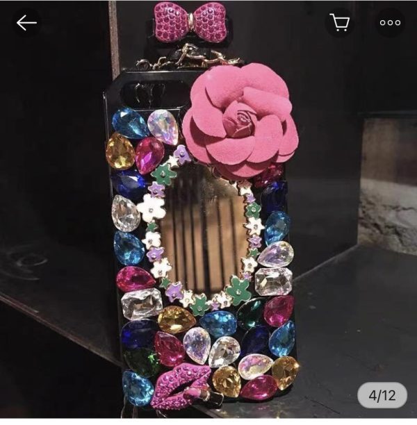 For iPhone 13 Pro Phone Cases Rhinestone 6 7 8 Plus Perfume Bottle Protective Cover Flower Lips Lanyard - Image 5