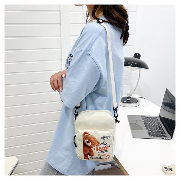 Canvas Bag Women's New Vitality Girl Student Mobile Phone Bag Japanese Cartoon Bear Shoulder Messenger Bag - Image 3
