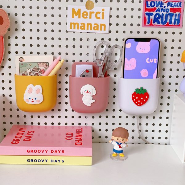 Wall-Mounted Remote Control Storage Box Wall-Mounted Box Free Punching Phone Box Cute Stationery Makeup Brush Rack