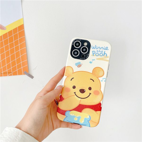 Cartoon bee Winnie the Pooh suitable for iPhone13promax/11 mobile phone shell embossed xr couple 12 leather pattern - Image 2