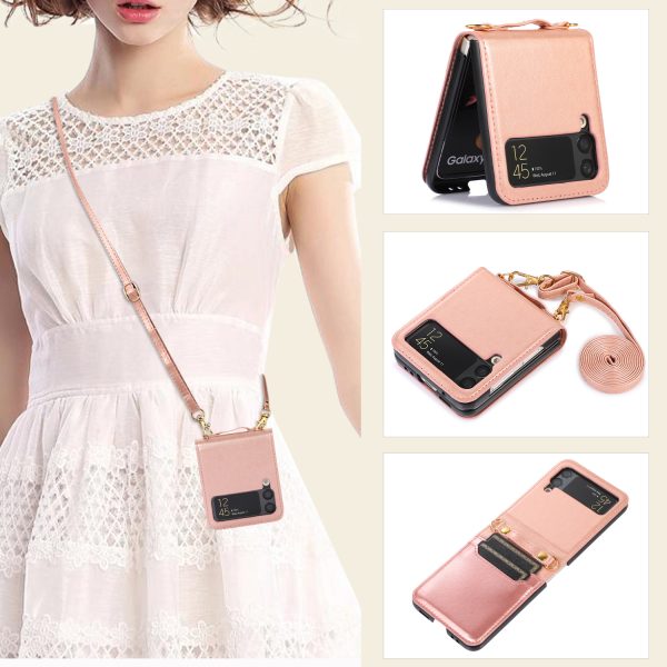 New Model Is Suitable For Samsung Z Flip3 Folding Screen Mobile Phone Case Diagonally Across The Samsung Galaxy Z Flip4 Card Cover - Image 4