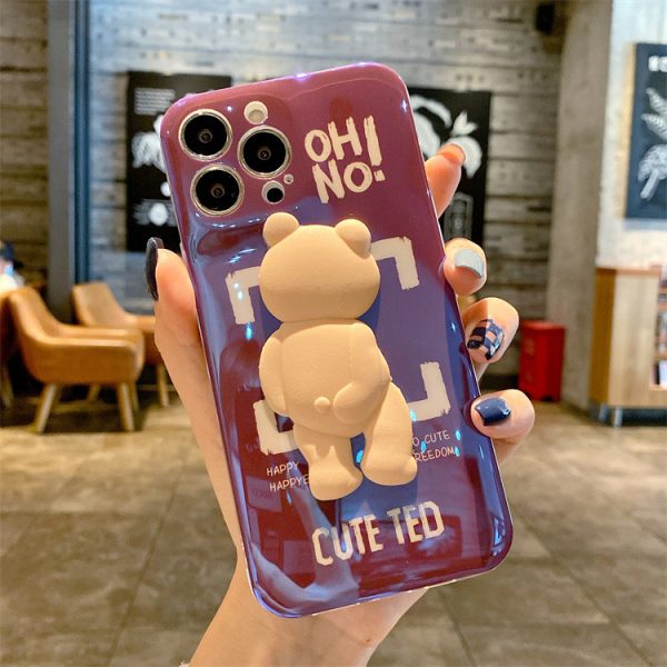 Three-Dimensional Blu-Ray Trend Brand Bear Suitable For iPhone13promax Mobile Phone Cover Apple 12/11 Silicone - Image 2