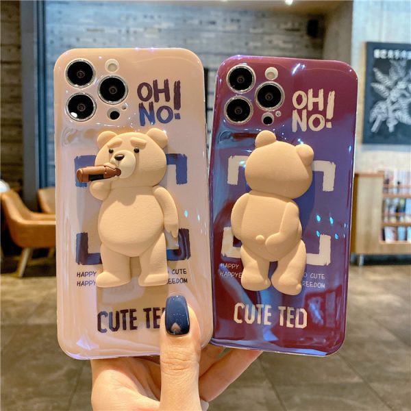 Three-Dimensional Blu-Ray Trend Brand Bear Suitable For iPhone13promax Mobile Phone Cover Apple 12/11 Silicone - Image 3