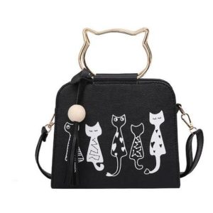 Cartoon four cats shoulder diagonal cross bag mobile handbags wooden beads tassel bag