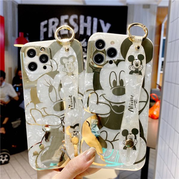 Apple 12promax Cartoon Mickey And Minnie Mobile Phone Case For iPhone11 Glitter XS Bronzing Shell Wristband - Image 5