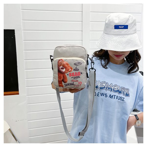 Canvas Bag Women's New Vitality Girl Student Mobile Phone Bag Japanese Cartoon Bear Shoulder Messenger Bag - Image 5