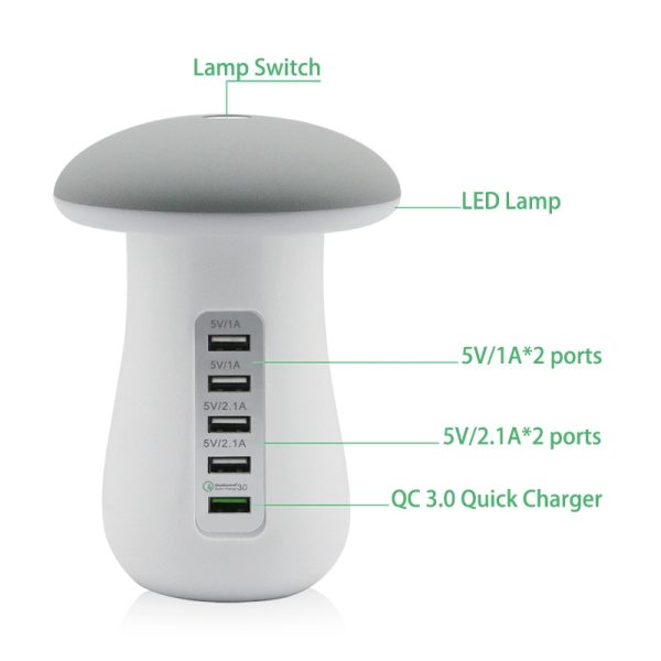 Leebote Multiple USB Phone Charger Mushroom Night Lamp Charging Station Dock QC 3.0 Quick Charger for Mobile Phone and Tablet - Image 2