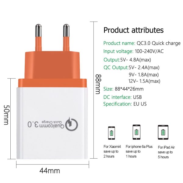 18 W USB Quick charge 3.0 5V 3A for Iphone 7 8 EU US Plug Mobile Phone Fast charger charging - Image 2