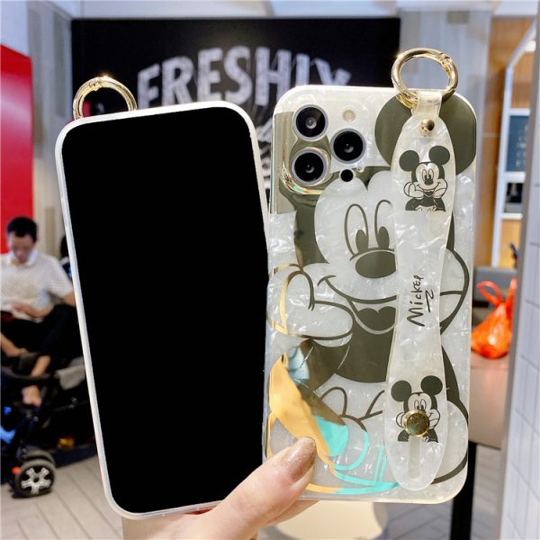 Apple 12promax Cartoon Mickey And Minnie Mobile Phone Case For iPhone11 Glitter XS Bronzing Shell Wristband - Image 6
