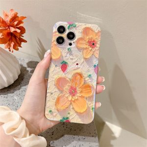 Strawberry Yellow Oil Painting Flowers Suitable For Apple 87plus Mobile Phone Case Flash Drill 13promax Glue 12 Fresh