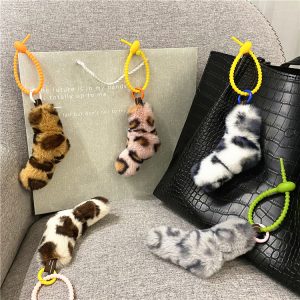 Leopard Print Twist Kink Girl Fashion Creative Bag Pendant Car Key Chain School Bag Cute Plush Mobile Phone Case Accessories