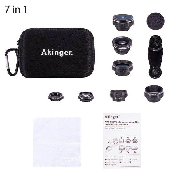 Akinger 4in1 5in1 7in1 10in1 13in1 Phone camera Lens Kit Fisheye Wide Angle macro telescope for iphone xiaomi android phone - Image 4