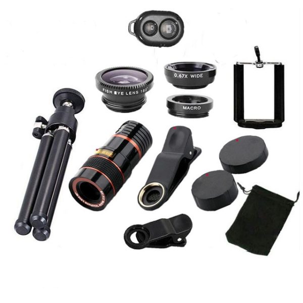 10 in 1 Kits 12x Zoom Telephoto Lens Fish eye Lens Wide Angle Macro Lenses Cell Phone Mobile Tripod - Image 7