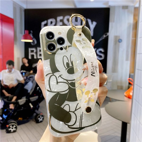 Apple 12promax Cartoon Mickey And Minnie Mobile Phone Case For iPhone11 Glitter XS Bronzing Shell Wristband - Image 3