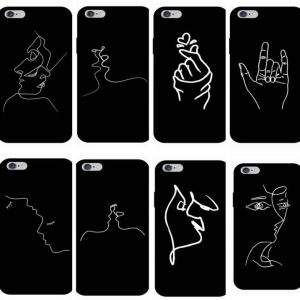 Mobile Shell Apple 8Plus Black tpu Face Line Soft Shell Simple Sketch Shell For iphone 6