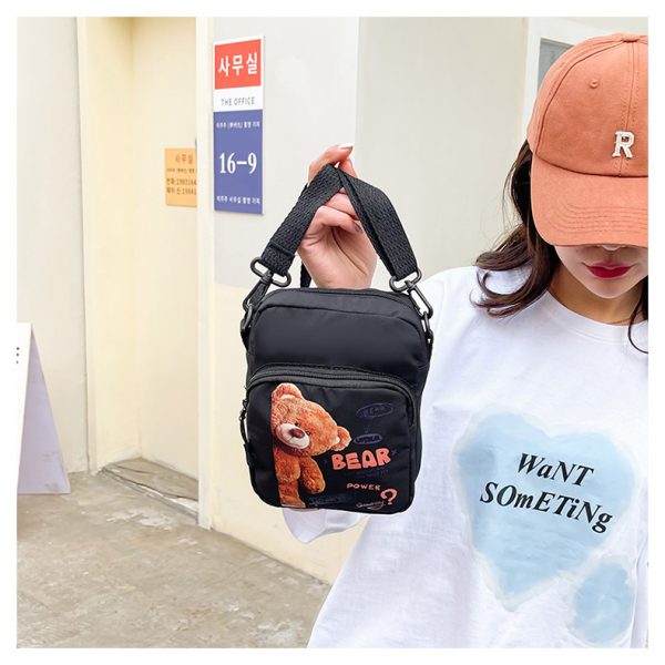 Canvas Bag Women's New Vitality Girl Student Mobile Phone Bag Japanese Cartoon Bear Shoulder Messenger Bag - Image 4