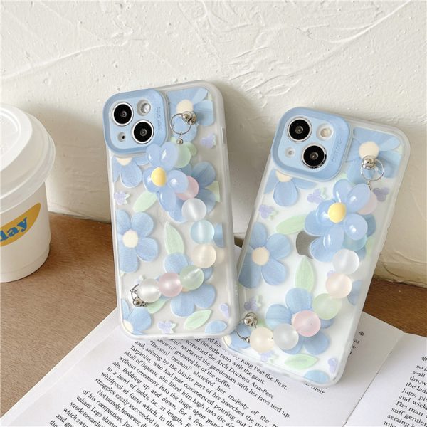 Blue Three-Dimensional Flower Suitable For Apple iPhone 12promax Mobile Phone Case Fine Hole All-Inclusive iPhone11/13 Soft - Image 5
