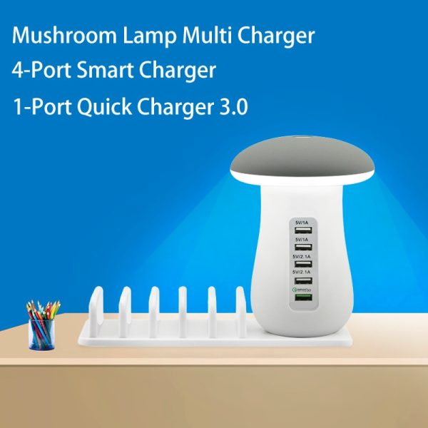 Leebote Multiple USB Phone Charger Mushroom Night Lamp Charging Station Dock QC 3.0 Quick Charger for Mobile Phone and Tablet - Image 6