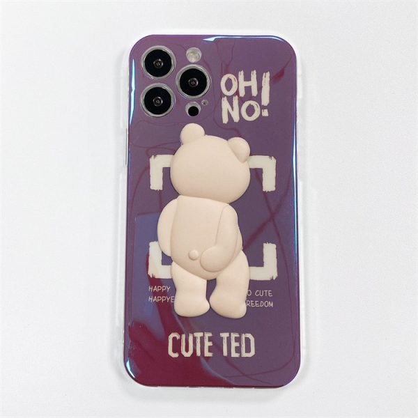 Three-Dimensional Blu-Ray Trend Brand Bear Suitable For iPhone13promax Mobile Phone Cover Apple 12/11 Silicone - Image 4